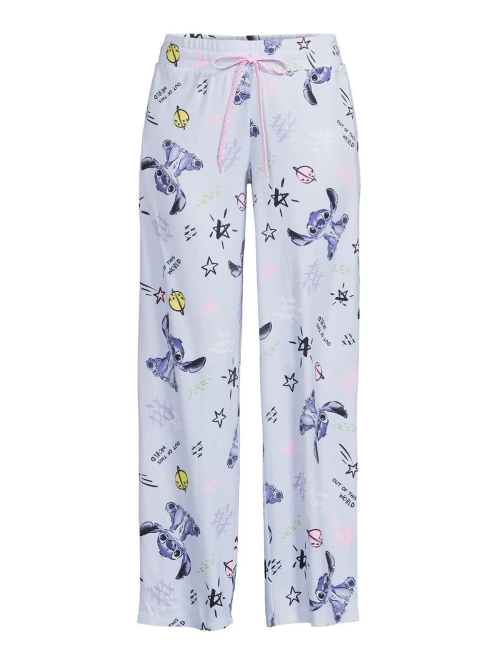 Disney 2x Stitch Pajama Pants in Light Gray with Pink Accents